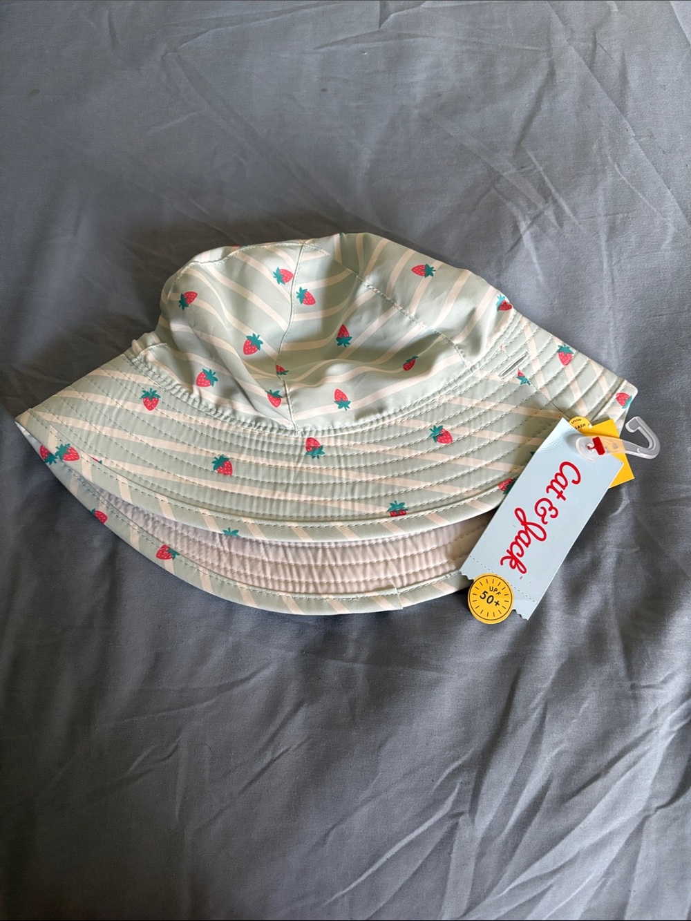 Target Kids' Mint Bucket Hat with Pink Strawberry Print